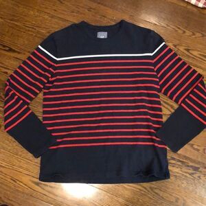 GAP Mens Navy Crewneck Red White Wide Stripe Pullover Long Sleeve Shirt Sz Large